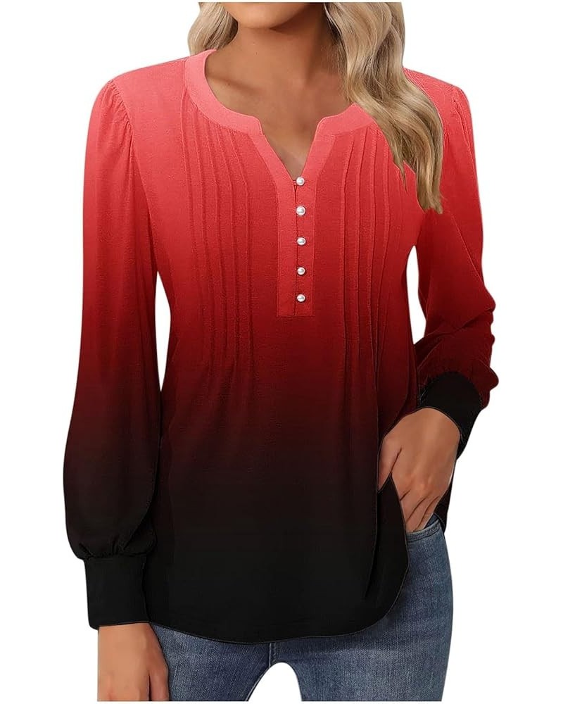 Fall Long Sleeve Shirts for Women T Shirts Casual Floral Vintage Tees Crewneck Tunics Dressy T Shirts Long Sleeve A-red➤➤ Ind...