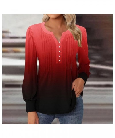 Fall Long Sleeve Shirts for Women T Shirts Casual Floral Vintage Tees Crewneck Tunics Dressy T Shirts Long Sleeve A-red➤➤ Ind...