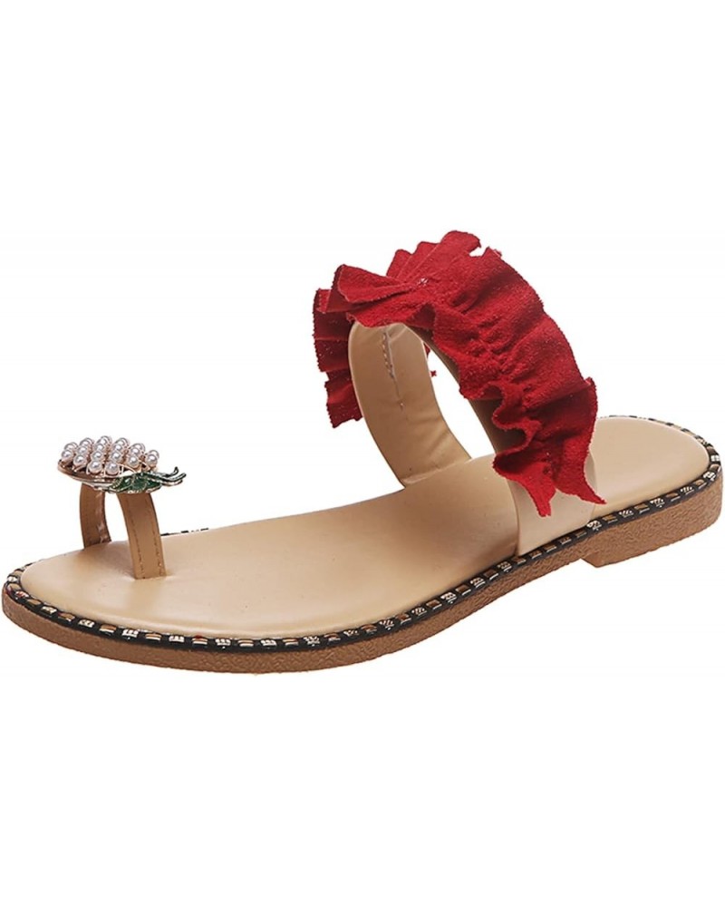 Thong Sandals for Women Wide, Womens Sandals Shoes Comfort Walking with Non Slip on Casual Summer Beach Shoes Z 02-red $13.90...