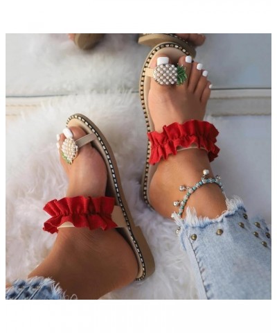 Thong Sandals for Women Wide, Womens Sandals Shoes Comfort Walking with Non Slip on Casual Summer Beach Shoes Z 02-red $13.90...