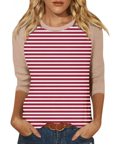 Women's Casual Striped 3/4 Sleeve Tee Comfort Fit Crewneck T Shirt Top for Everyday Long Sleeve Polyester Shirt Beige $10.39 ...