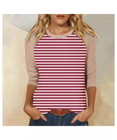 Women's Casual Striped 3/4 Sleeve Tee Comfort Fit Crewneck T Shirt Top for Everyday Long Sleeve Polyester Shirt Beige $10.39 ...