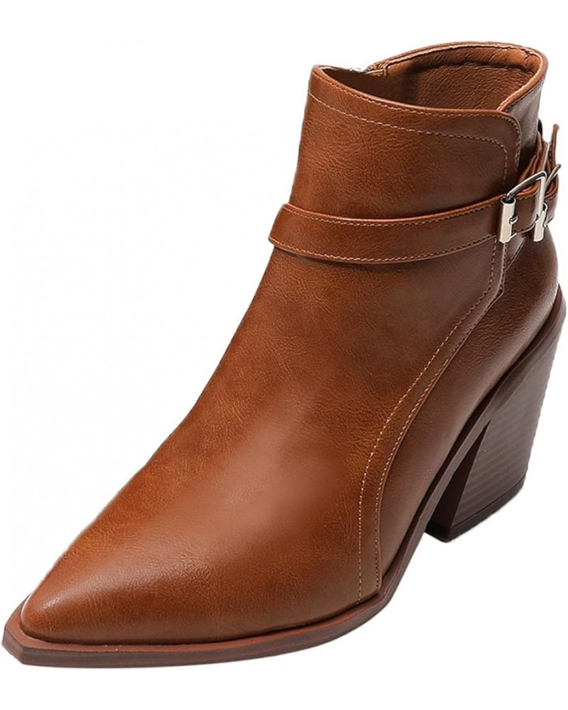 Boots Knee High Sexy Halloween, Womens Ankle Boots Slip on Cutout Pointed Toe Chunky Stacked Mid Heel Booties Brown $26.66 Boots