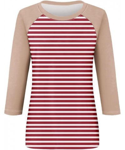 Women's Casual Striped 3/4 Sleeve Tee Comfort Fit Crewneck T Shirt Top for Everyday Long Sleeve Polyester Shirt Beige $10.39 ...