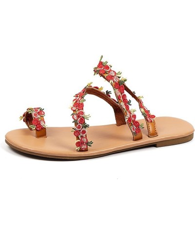 Summer Flat Sandals for Ladies, Bohemian Flower Flat Sandals Slip-On Beach Sandals Ladies Fashion Casual Slippers Red 42 $12....