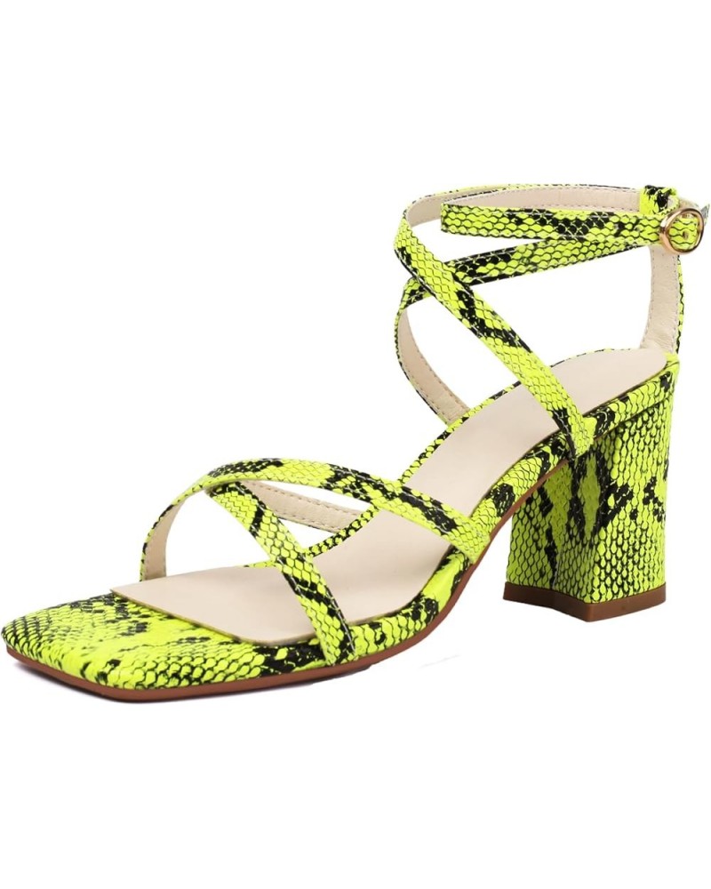 Women's Strappy Sandals Gladiator Heels with Block Heel Green $30.98 Sandals