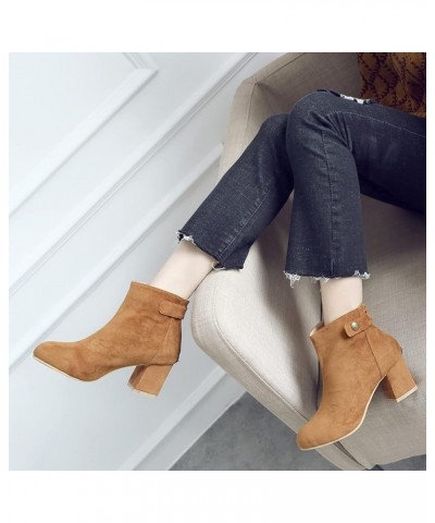 Women Office Ankle Boots Mens Block Heel Dress Chelsea Boots Brown $30.86 Boots