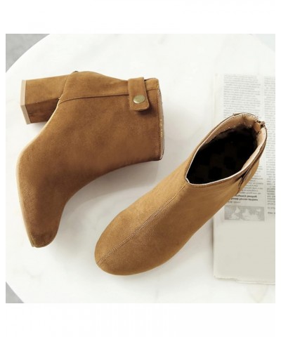 Women Office Ankle Boots Mens Block Heel Dress Chelsea Boots Brown $30.86 Boots