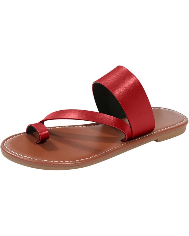 Hiking Sandals Women Pointed Toe Flats Flip Flops Women Slides Platform Mary Janes Wedges Black Heeled Sandals For Wome Red-j...