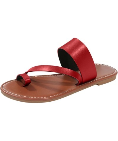 Hiking Sandals Women Pointed Toe Flats Flip Flops Women Slides Platform Mary Janes Wedges Black Heeled Sandals For Wome Red-j...