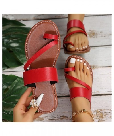 Hiking Sandals Women Pointed Toe Flats Flip Flops Women Slides Platform Mary Janes Wedges Black Heeled Sandals For Wome Red-j...