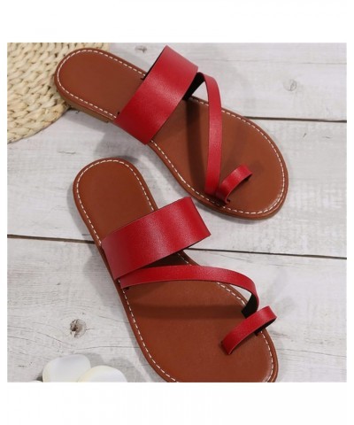 Hiking Sandals Women Pointed Toe Flats Flip Flops Women Slides Platform Mary Janes Wedges Black Heeled Sandals For Wome Red-j...