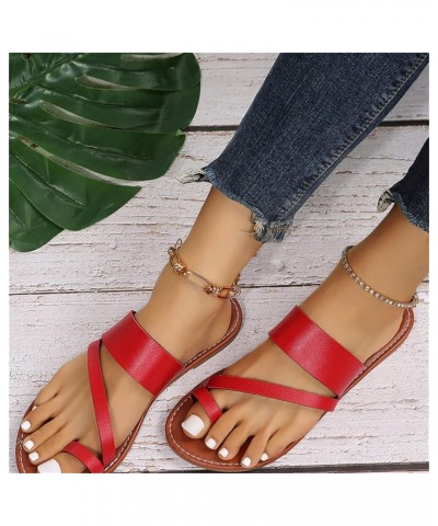 Hiking Sandals Women Pointed Toe Flats Flip Flops Women Slides Platform Mary Janes Wedges Black Heeled Sandals For Wome Red-j...