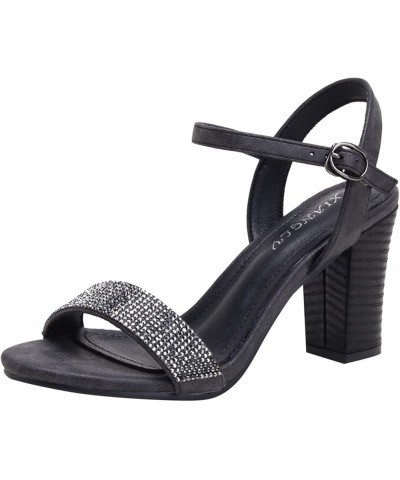 Women Rhinestone Strap Heels Sandals Elegant Square Open Toe Heel Sandals Comfortable Buckle Ankle Strap Sandals Black 10 $29...