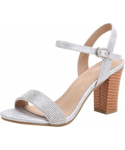 Sexy Sandals for Women Flat Size 10 Women Sandals Simple And Fashionable Straight Buckle Rhinestone Comfortable Square Heel T...