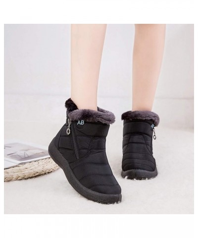 Black Winter Boots for Women Waterproof Women's Winter Warm Back Lace Up Leather Waterproof Snow Boots Black Winter Boots 8.5...