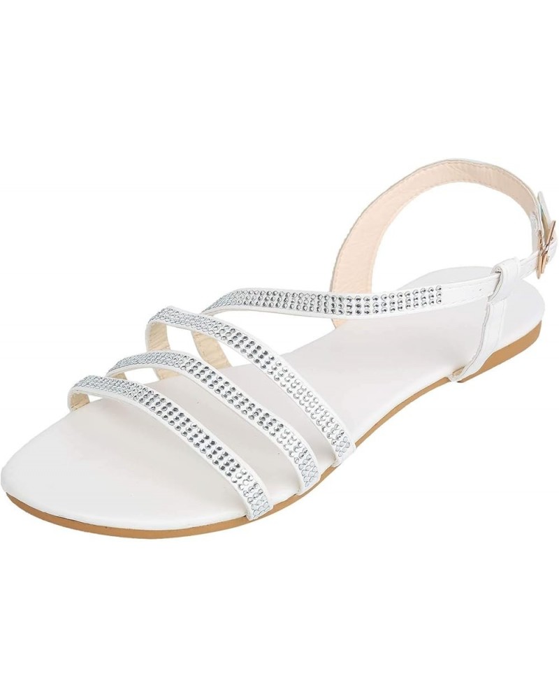 Sandals with Strappy, Women's Summer Rhinestone Buckle Strap Beach Open Toe Breathable Sandals Shoes Silver $16.08 Sandals