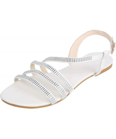 Sandals with Strappy, Women's Summer Rhinestone Buckle Strap Beach Open Toe Breathable Sandals Shoes Silver $16.08 Sandals