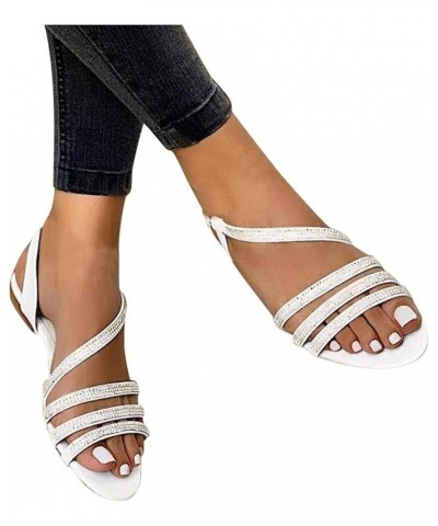 Sandals with Strappy, Women's Summer Rhinestone Buckle Strap Beach Open Toe Breathable Sandals Shoes Silver $16.08 Sandals