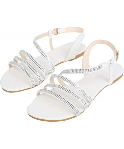 Sandals with Strappy, Women's Summer Rhinestone Buckle Strap Beach Open Toe Breathable Sandals Shoes Silver $16.08 Sandals