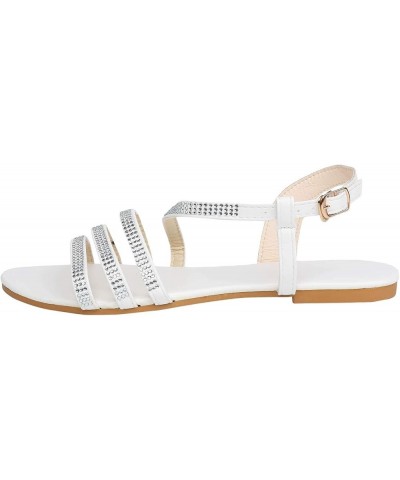 Sandals with Strappy, Women's Summer Rhinestone Buckle Strap Beach Open Toe Breathable Sandals Shoes Silver $16.08 Sandals