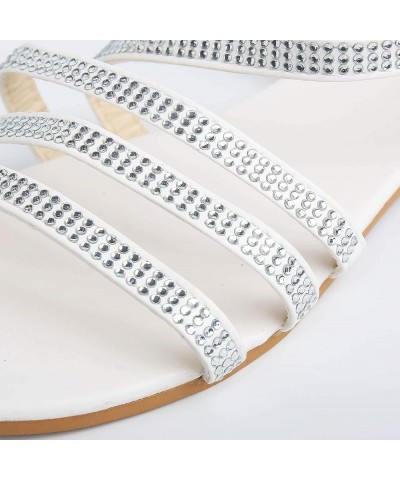 Sandals with Strappy, Women's Summer Rhinestone Buckle Strap Beach Open Toe Breathable Sandals Shoes Silver $16.08 Sandals