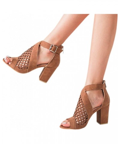 Womens Sandals Dressy, Womens Sandals Hollow Out Heel Sandals Comfy Open Toe Boots Dressy Zip Up Sandals Shoes Brown $28.59 O...