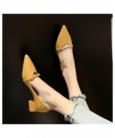 Pumps for Womens' Fashion Elegant Slim Solid PU Leather Closed Pointed Toe Mid Heels Office Shoe Creamy-white $21.44 Pumps