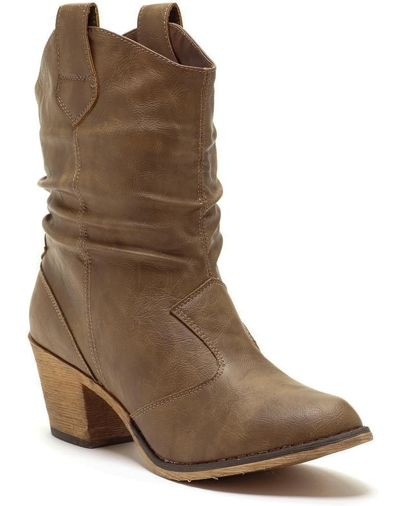 Women's Modern Western Cowboy Distressed Boot with Pull-Up Tabs Mocha $22.92 Boots