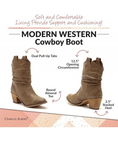 Women's Modern Western Cowboy Distressed Boot with Pull-Up Tabs Mocha $22.92 Boots