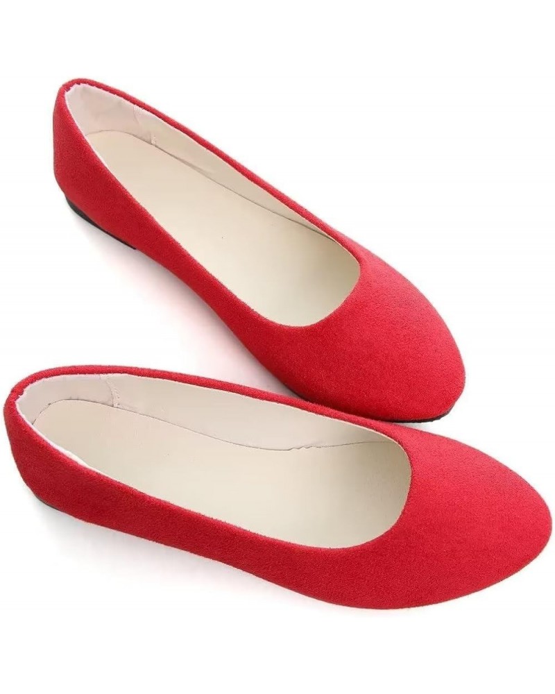 Women's Cute Round-Toe Flat Ballet Shoes Comfortable Dress Shoes for Walking Red $9.37 Flats