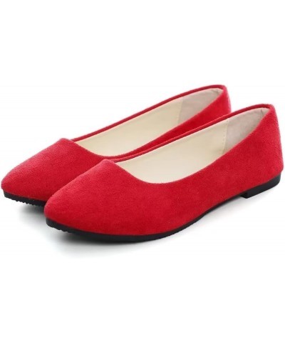 Women's Cute Round-Toe Flat Ballet Shoes Comfortable Dress Shoes for Walking Red $9.37 Flats