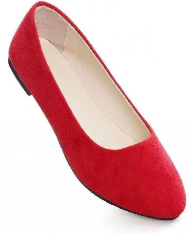 Women's Cute Round-Toe Flat Ballet Shoes Comfortable Dress Shoes for Walking Red $9.37 Flats