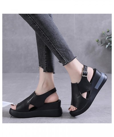 Women Platform Sandals Blue Wedges Boots For Women Platform Women Sandals For Men Party Women'S Chunky Heels Open Toe Black-e...