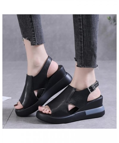 Women Platform Sandals Blue Wedges Boots For Women Platform Women Sandals For Men Party Women'S Chunky Heels Open Toe Black-e...