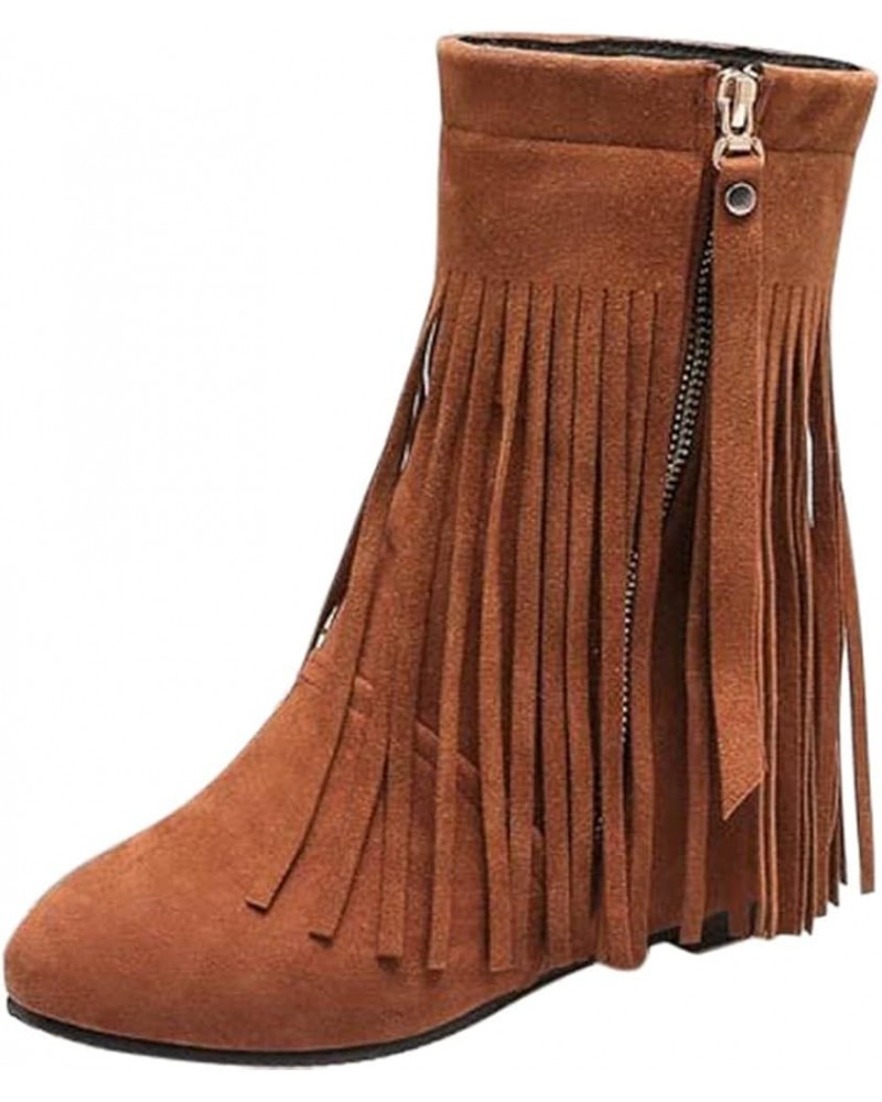 Boots Women Mid Calf Boots Flat Women'S Knee High Boots Leather Leather Chunky Heel Boots B-brown $15.49 Boots