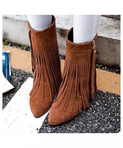 Boots Women Mid Calf Boots Flat Women'S Knee High Boots Leather Leather Chunky Heel Boots B-brown $15.49 Boots