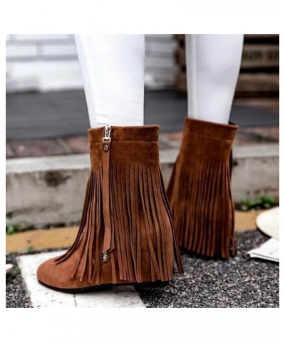 Boots Women Mid Calf Boots Flat Women'S Knee High Boots Leather Leather Chunky Heel Boots B-brown $15.49 Boots