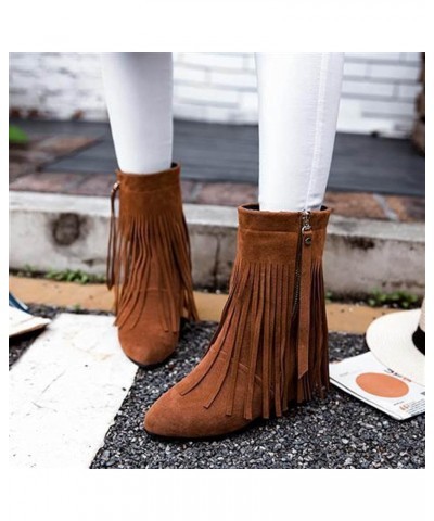 Boots Women Mid Calf Boots Flat Women'S Knee High Boots Leather Leather Chunky Heel Boots B-brown $15.49 Boots