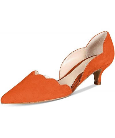 Women's Classic Pointy Toe Kitten Pumps Slip-on Suede Low Heel D'Orsay Shoes Formal Orange $39.26 Pumps