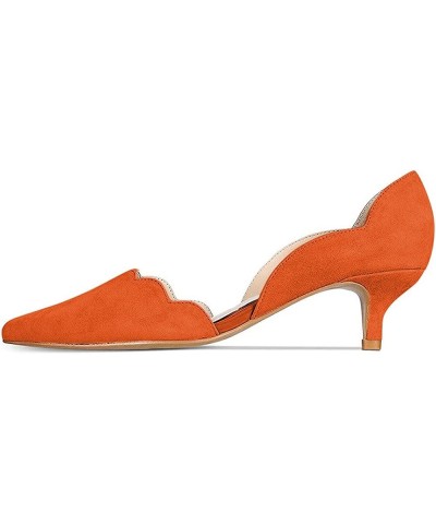 Women's Classic Pointy Toe Kitten Pumps Slip-on Suede Low Heel D'Orsay Shoes Formal Orange $39.26 Pumps