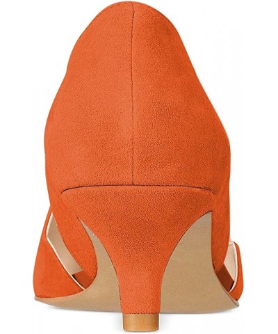 Women's Classic Pointy Toe Kitten Pumps Slip-on Suede Low Heel D'Orsay Shoes Formal Orange $39.26 Pumps