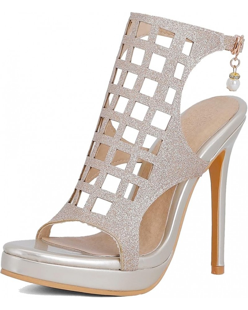 Women Open Toe Sandals with Stiletto Heel Gold $21.78 Sandals