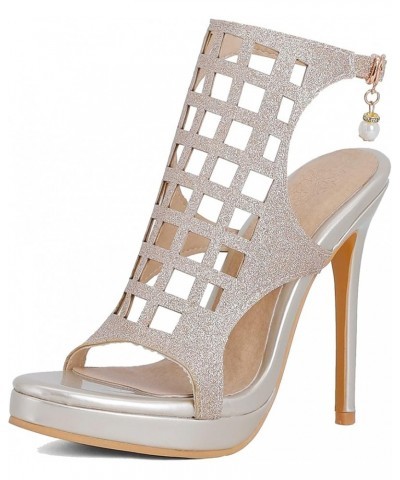 Women Open Toe Sandals with Stiletto Heel Gold $21.78 Sandals