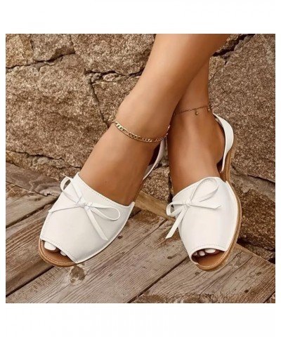 Flat Sandals Women Summer Solid Color Beach Slip On Casual Open Toe Bow Tie Flat Soft Bottom Breathable Shoes Sandals White $...