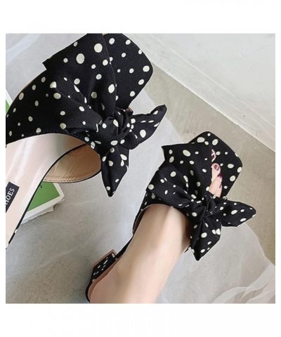 Sandals for Women Casual Dots Bowknot Slip on Summer Shoes Chunky Block Mid Heel Square Toe Slippers Black $20.25 Sandals