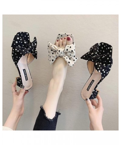 Sandals for Women Casual Dots Bowknot Slip on Summer Shoes Chunky Block Mid Heel Square Toe Slippers Black $20.25 Sandals