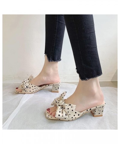 Sandals for Women Casual Dots Bowknot Slip on Summer Shoes Chunky Block Mid Heel Square Toe Slippers Black $20.25 Sandals