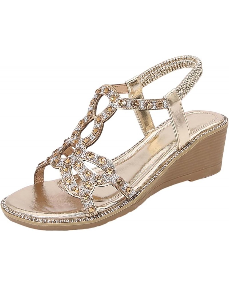 Rhinestone Wedge Sandals for Women Dressy Summer, Womens Open Toe Ankle Strap Platform Espadrilles Sandals Casual Bling Spark...