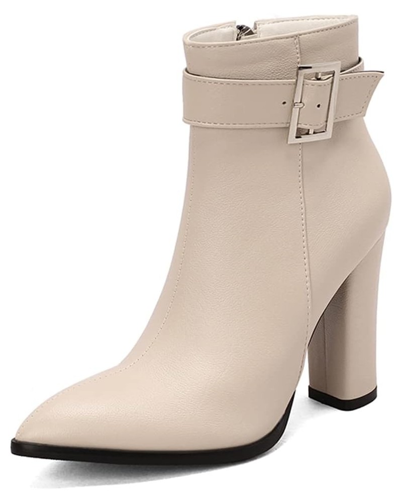 Women's Dress Block Heel Ankle Boots Ankle High Chunky High Heels Zipper Booties Pointed Toe Heeled Short Boots 38 Beige $19....